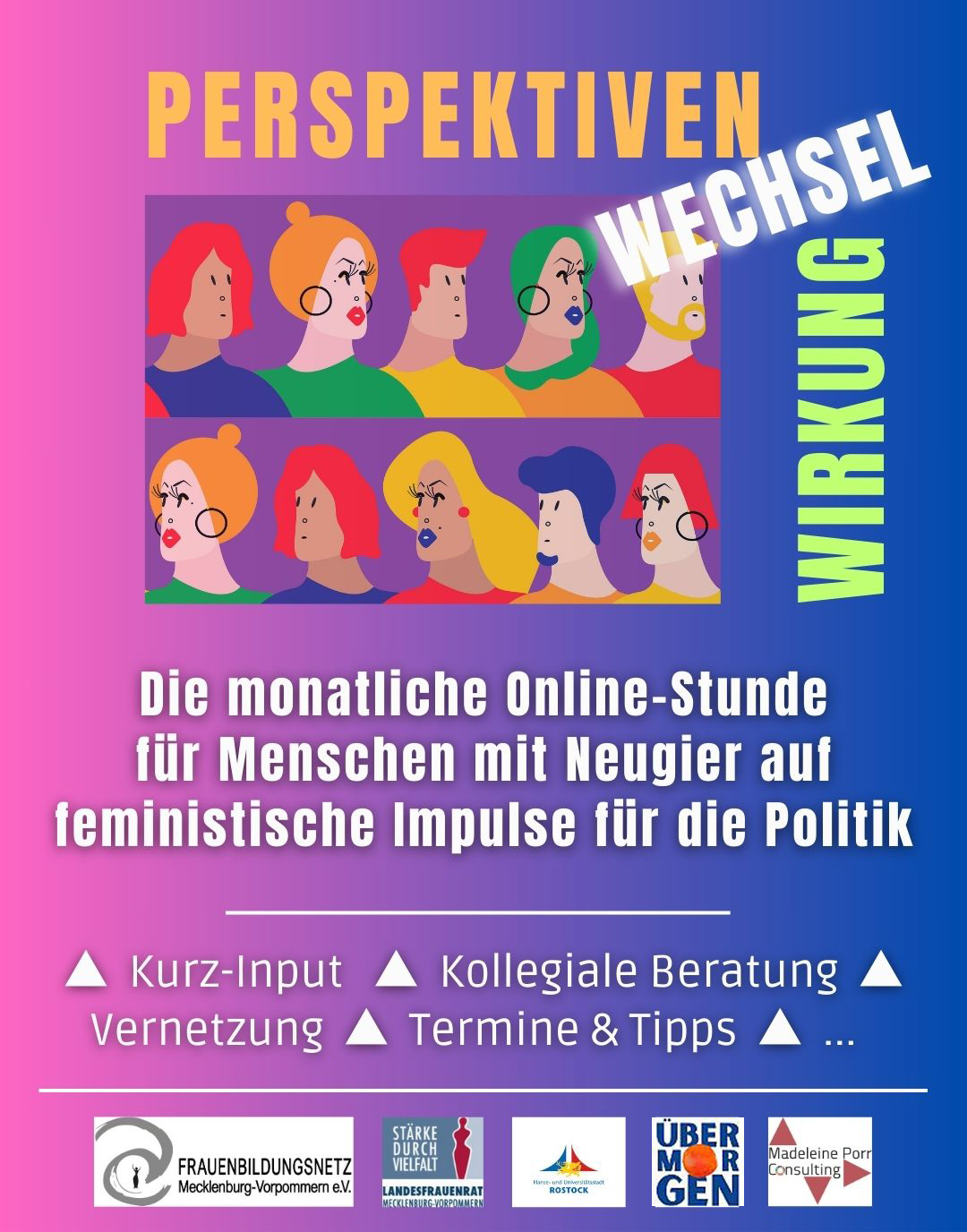 PerspektivenWechselWirkung - die monatliche Online-Stunde für Menschen mit Neugier auf feministische Impulse für die Politik